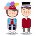 Taiwan wedding couple, cute Taiwanese traditional clothes costume bride and groom cartoon vector illustration
