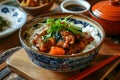 Taiwanese braised pork rice with green onion