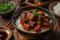 Taiwanese braised pork rice with green onion