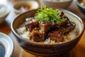 Taiwanese braised pork rice with green onion