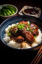Taiwanese braised pork rice with green onion