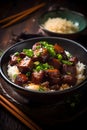 Taiwanese braised pork rice with green onion