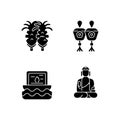 Taiwanese culture black glyph icons set on white space.