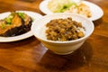 Taiwanese food, braised pork, rice, and tofu