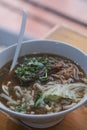 Taiwanese food of soup noodles with pork ribs cakes at restaurant