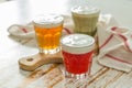 Taiwanese food trend - cheese tea assortment on white wood background