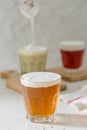 Taiwanese food trend - cheese tea assortment on white wood background