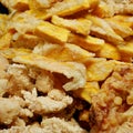Taiwanese fried crispy sweet potato fries and deep fried popcorn chicken
