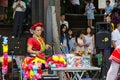 Taiwanese indigenous Thao Street Singers and Bands performing in Xuanguang Temple with traditional dress