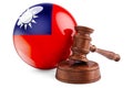 Taiwanese law and justice concept. Wooden gavel with flag of Taiwan. 3D rendering