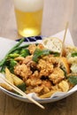 Taiwanese popcorn chicken with fried basil, and you can usually choose other ingredients to get deep fried, and mixed together, li