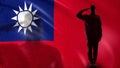 Taiwanese soldier silhouette saluting against national flag, border forces