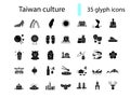 Taiwanese style culture glyph icons set. Asian attractions. Oriental specialty of Taiwan. Isolated vector illustration