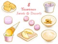 8 Taiwanese sweets and desserts, Taiwan delicious food menu collection set isometric icon raster illustration