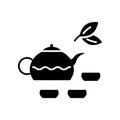 Taiwanese tea ceremony glyph icon. Teapot with cups. Chinese cuisine. Isolated vector stock illustration