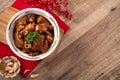 Taiwanese traditional food pork knuckle in a bowl for Chinese Lunar New Year meal