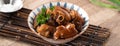 Taiwanese traditional food pork knuckle in a bowl