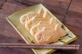 Taiyaki cakes on wood background,Japanese confectionery