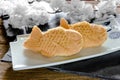 Taiyaki cakes on wood background,Japanese confectionery