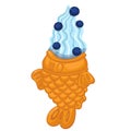 Taiyaki ice cream with blueberries isolated on a white background. Vector graphics