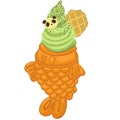 Taiyaki ice cream. Matcha ice cream isolated on a white background. Vector graphics