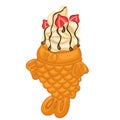 Taiyaki ice cream with strawberries and chocolate topping isolated on a white background. Vector graphics Royalty Free Stock Photo
