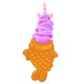 Taiyaki ice cream. Unicorn style ice cream isolated on a white background. Vector graphics