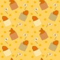 Taiyaki, Japanese fish-shaped cake or Bungeo-ppang seamless pattern background with Japanese flag and hearts.