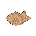 Taiyaki japanese fish shaped pastry doodle icon, vector color line illustration