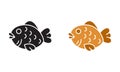 Taiyaki silhouette icon, black and color