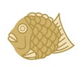 Taiyaki vector icon. Delicious Asian dessert in the shape of a fish. Waffle filled with sweet bean paste, chocolate