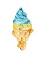 Taiyaky dessert blue ice-cream watercolor illustration on for cafe design