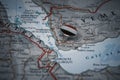 Taiz pinned on a map with flag of Yemen