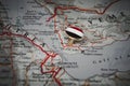 Taiz pinned on a map with flag of Yemen