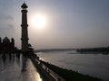 One of the four riverside minarets of the Taj Mahal white marble mausoleum Royalty Free Stock Photo