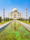 Taj Mahal panorama in Agra India with amazing symmetrical gardens