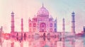 Taj Mahal in Agra, Uttar Pradesh, India. contemporary style minimalist artwork collage illustration