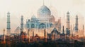 Taj Mahal in Agra, Uttar Pradesh, India. contemporary style minimalist artwork collage illustration