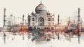 Taj Mahal in Agra, Uttar Pradesh, India. contemporary style minimalist artwork collage illustration