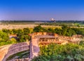 Taj Mahal behind bars - panoramic view of fields with Taj Mahal in background from Agra Red Fort Royalty Free Stock Photo