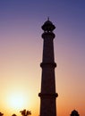 Taj Mahal corner turret at sunset, India.