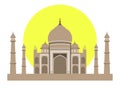 Taj Mahal flat style. Ancient Palace in India on white background.