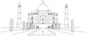 Taj Mahal Free Hand Drawing, Indian Monument Sketch