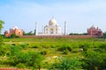 Taj Mahal full view during day time in Agra India, The Taj among 7 Wonders of the World view Royalty Free Stock Photo