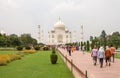 Taj Mahal green park and tourists Agra