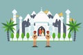 Taj Mahal guarded by soldiers, Indian royal family under protection, people vector illustration