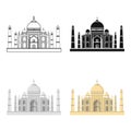 Taj Mahal icon in cartoon style isolated on white background. India symbol stock vector illustration.