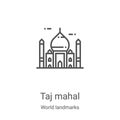 taj mahal icon vector from world landmarks collection. Thin line taj mahal outline icon vector illustration. Linear symbol for use