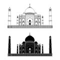 Taj Mahal. India. Outline and Silhouette. Vector. Very High Detail