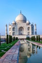 Taj Mahal in India with reflection in pond and with the inscription of the coran in arabic letter meaning in english: This is an